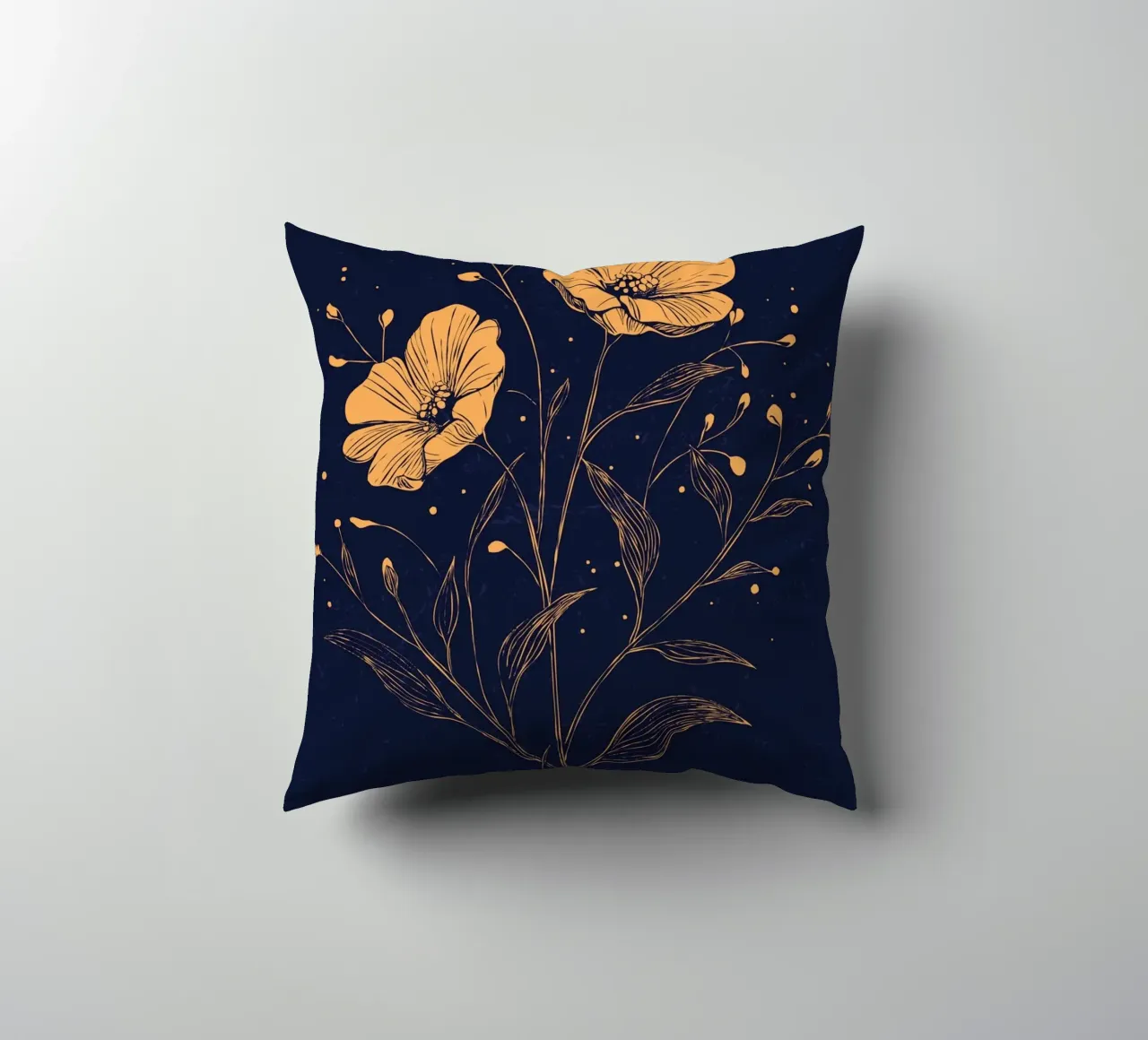 Golden poppies on a deep blue background decorative cushion by pixelbull - medieval art and more