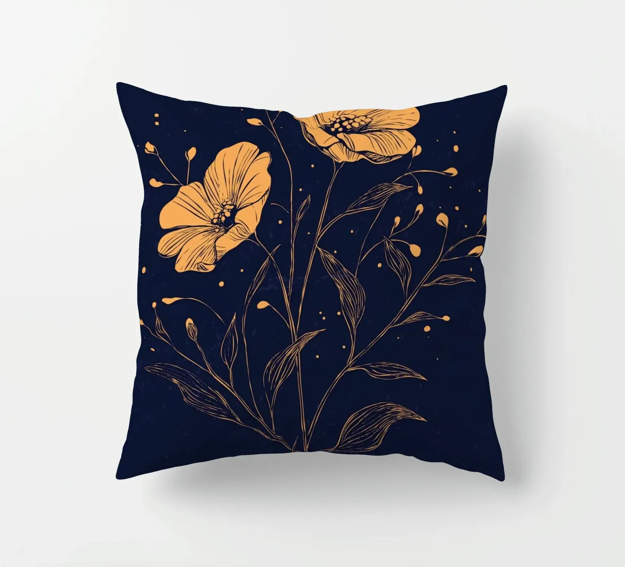 Golden poppies on a deep blue background decorative cushion by pixelbull - medieval art and more