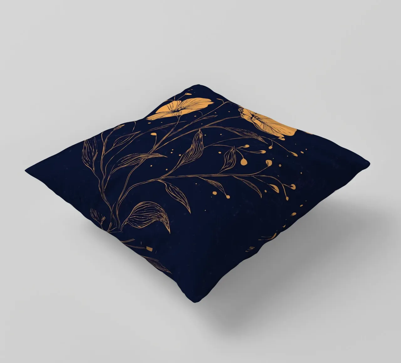Golden poppies on a deep blue background decorative cushion by pixelbull - medieval art and more