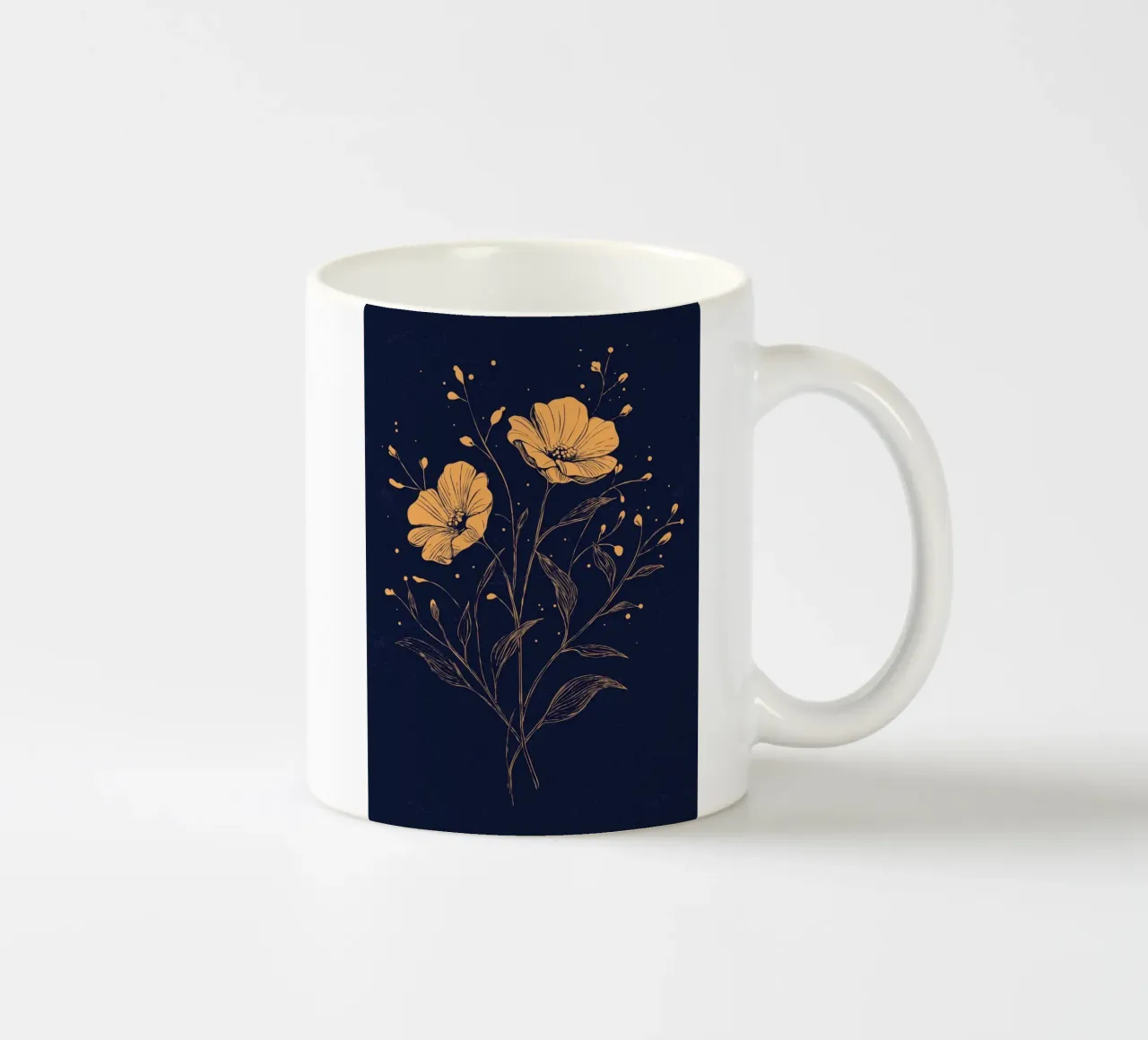 Papaveri dorati su sfondo blu intenso tazza in ceramica da pixelbull - medieval art and more