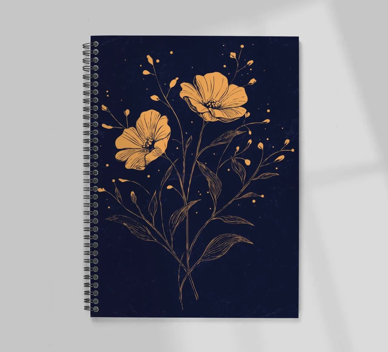 Golden poppies on a deep blue background spiral notebook by pixelbull - medieval art and more