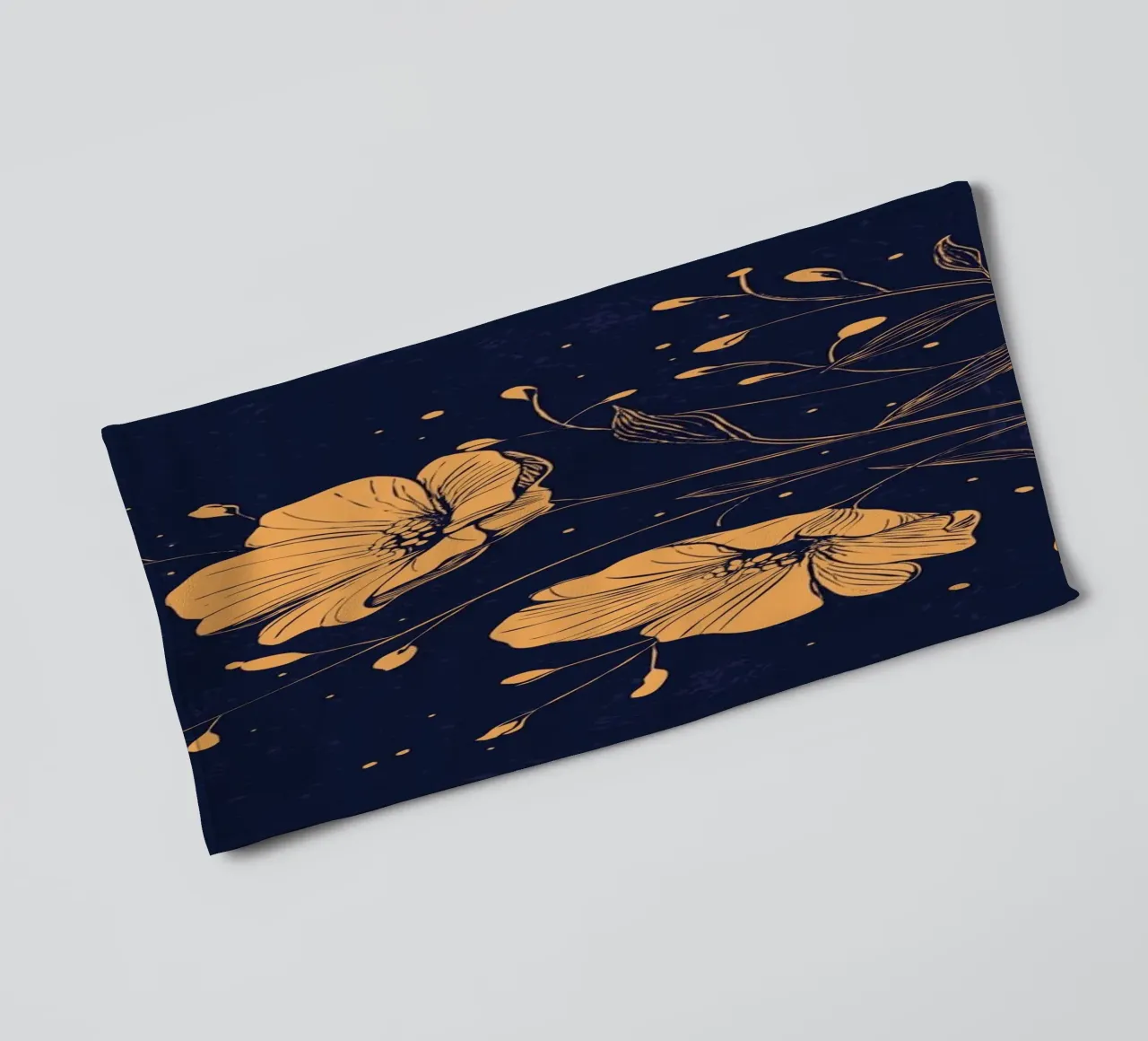 Golden poppies on a deep blue background towel by pixelbull - medieval art and more