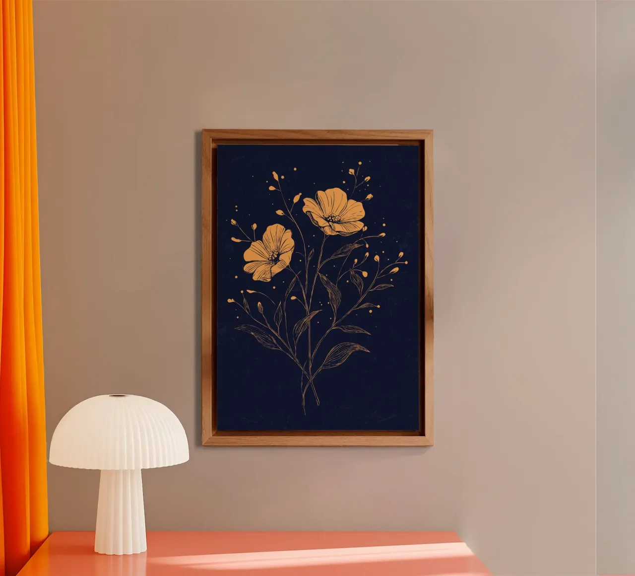 Papaveri dorati su sfondo blu intenso alluminio dibond da pixelbull - medieval art and more