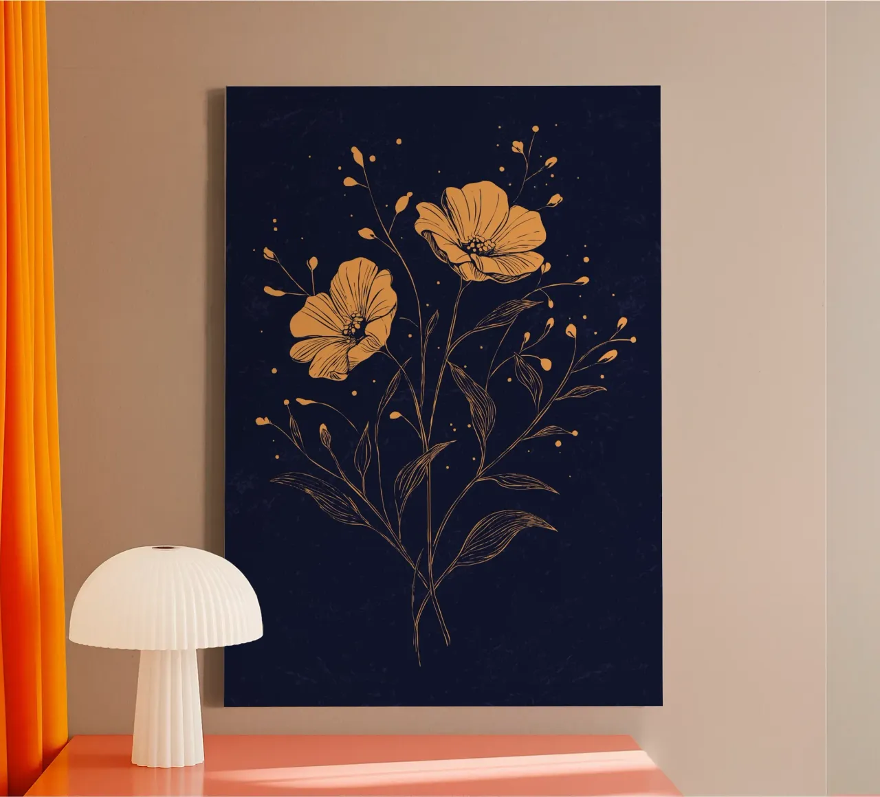 Golden poppies on a deep blue background canvas by pixelbull - medieval art and more