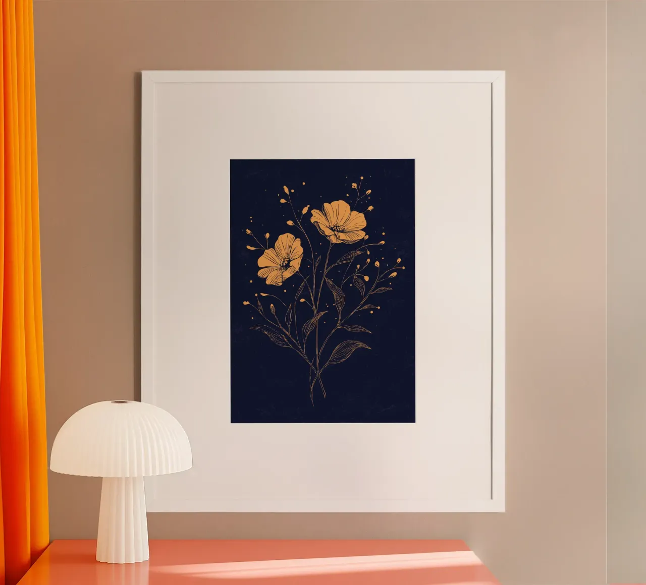 Golden poppies on a deep blue background hahnemühle by pixelbull - medieval art and more