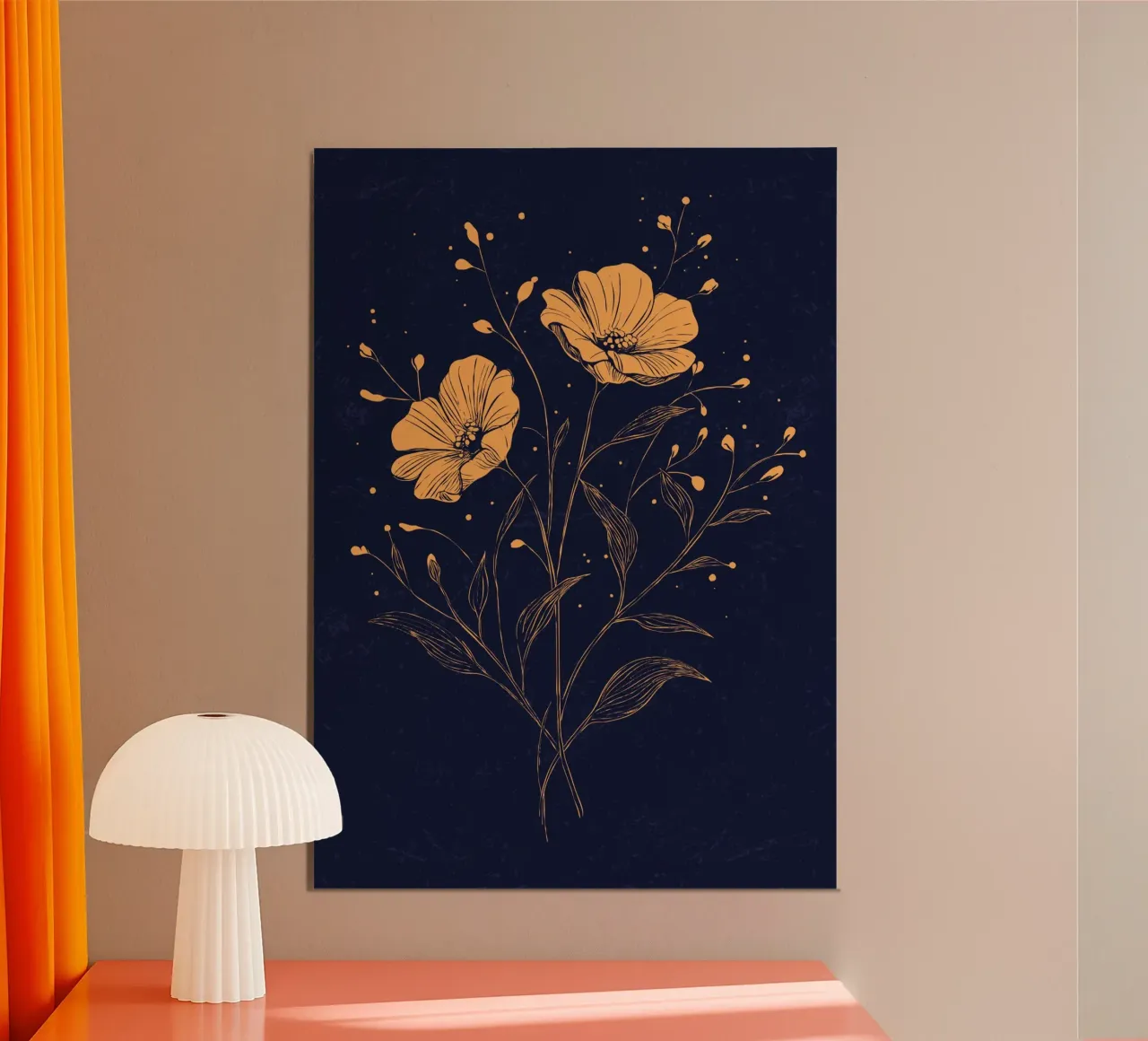 Golden poppies on a deep blue background hahnemühle by pixelbull - medieval art and more
