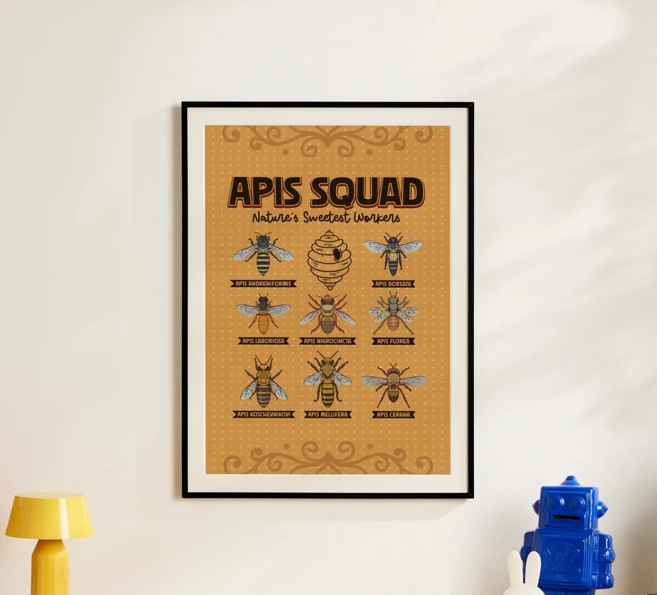 Apis Squad - Api da miele poster con telaio in plastica da pixelbull - medieval art and more
