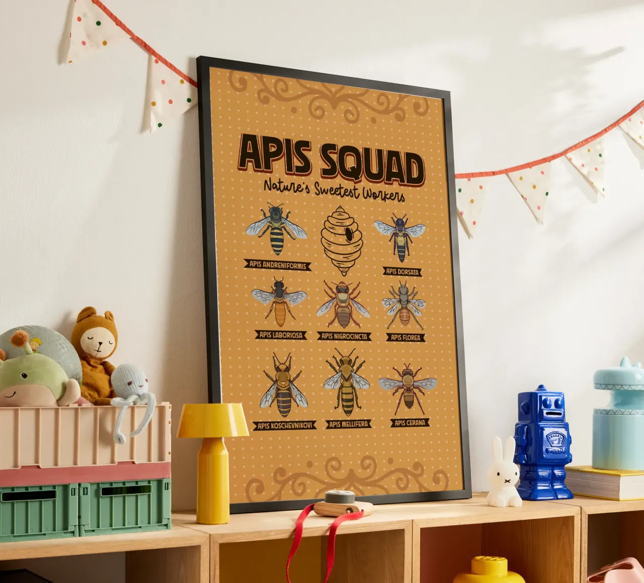 Apis Squad - Api da miele poster con telaio in plastica da pixelbull - medieval art and more