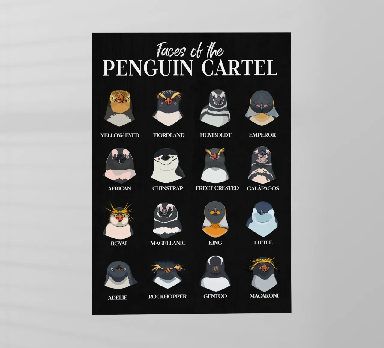 I volti del cartello dei pinguini - Tutte le specie in sintesi pellicola backlit da pixelbull - medieval art and more