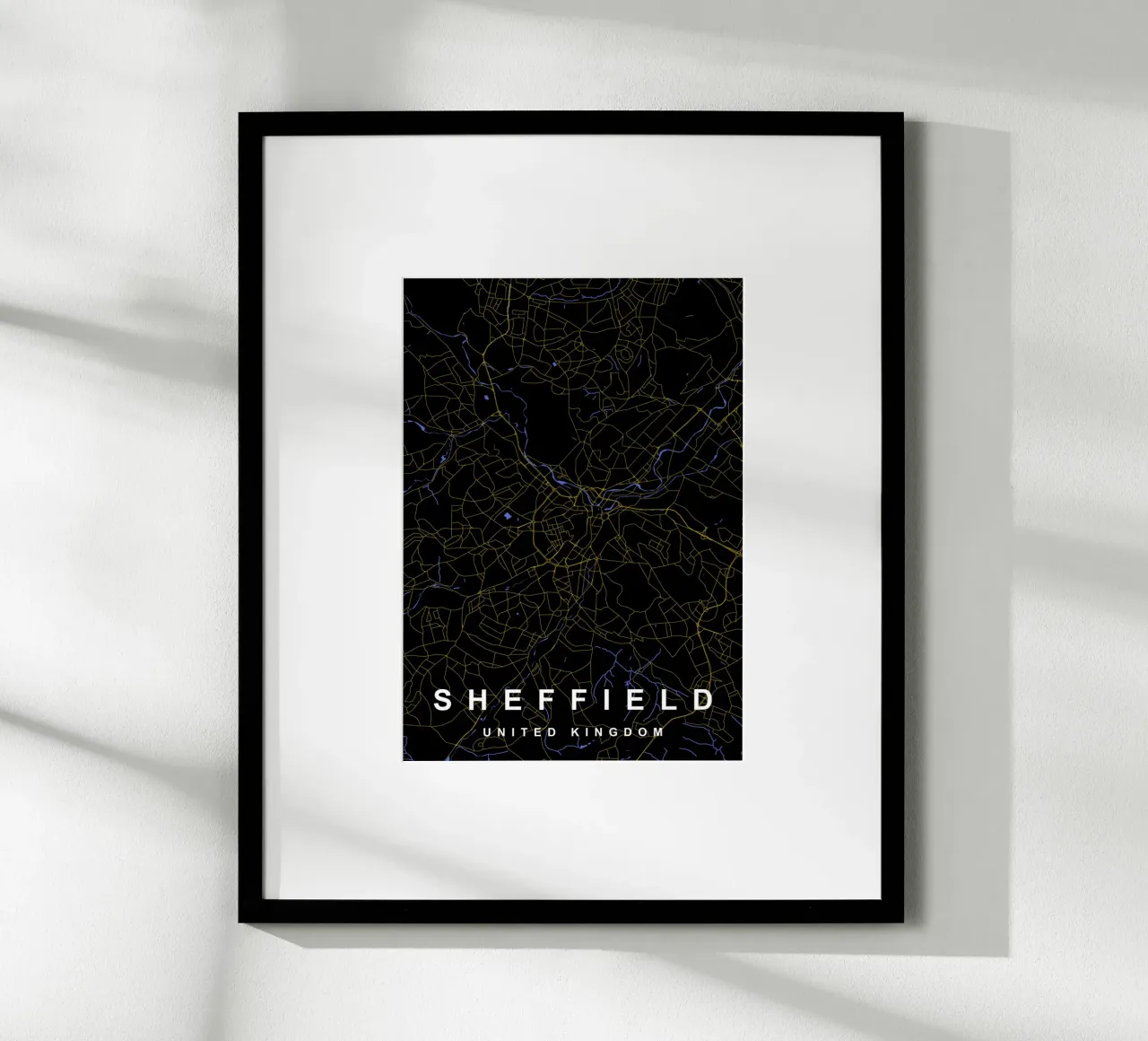 Mappa della città di Sheffield Regno Unito nero e oro poster da Cartographers Library