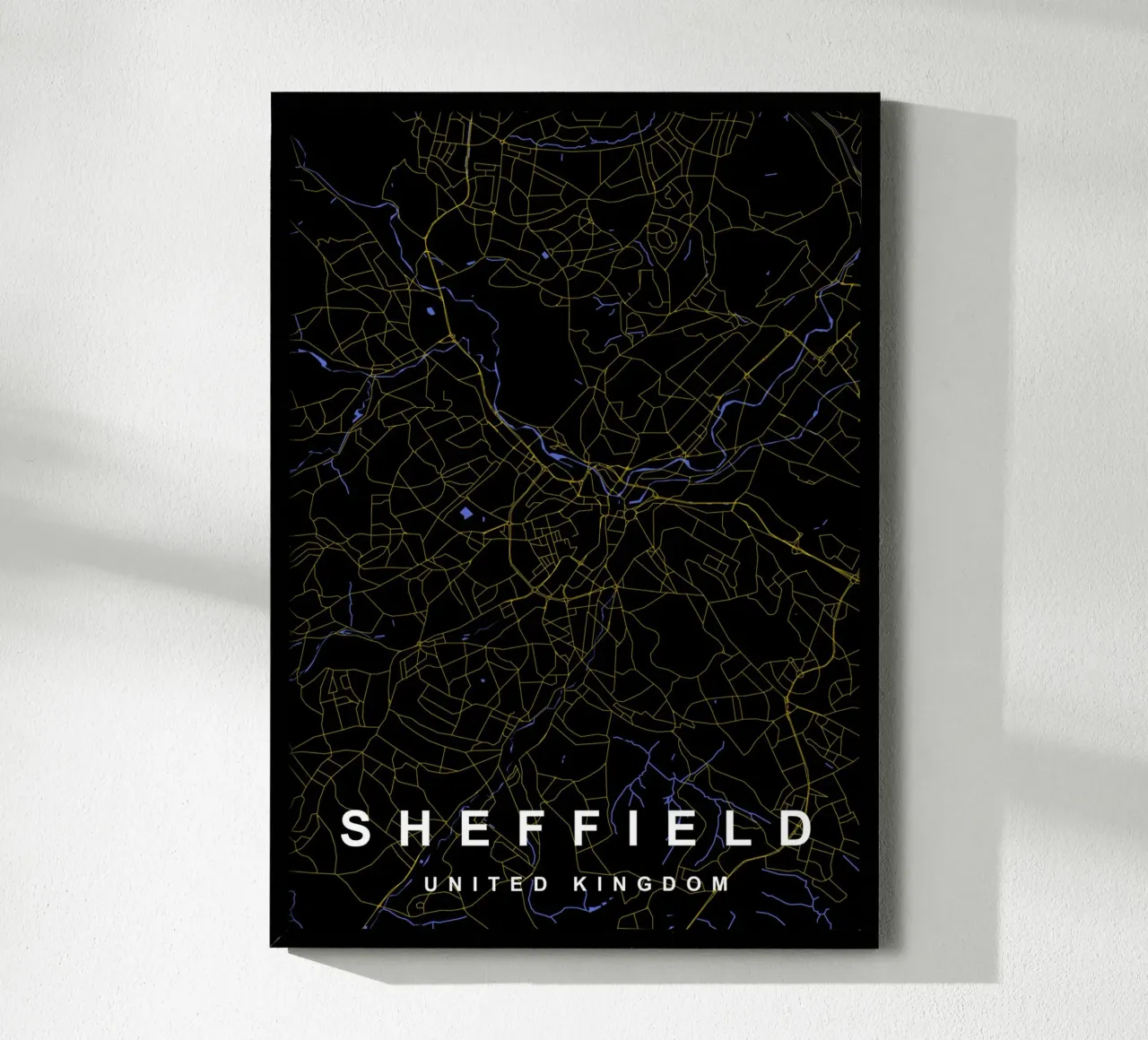 Mappa della città di Sheffield Regno Unito nero e oro poster da Cartographers Library