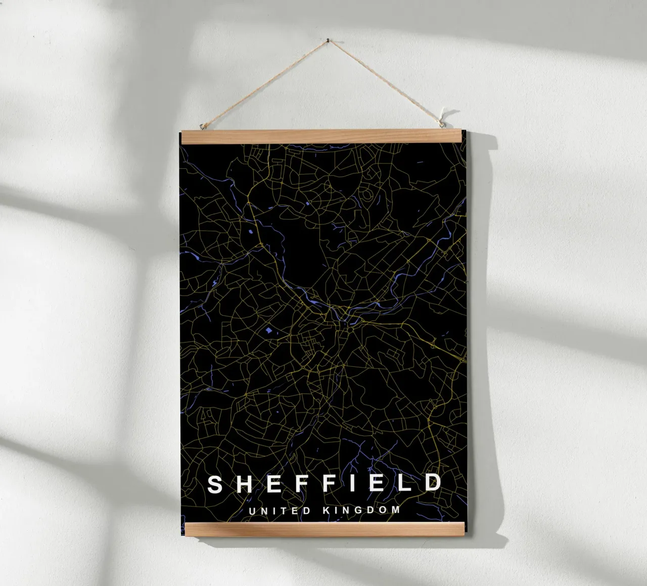 Mappa della città di Sheffield Regno Unito nero e oro poster da Cartographers Library