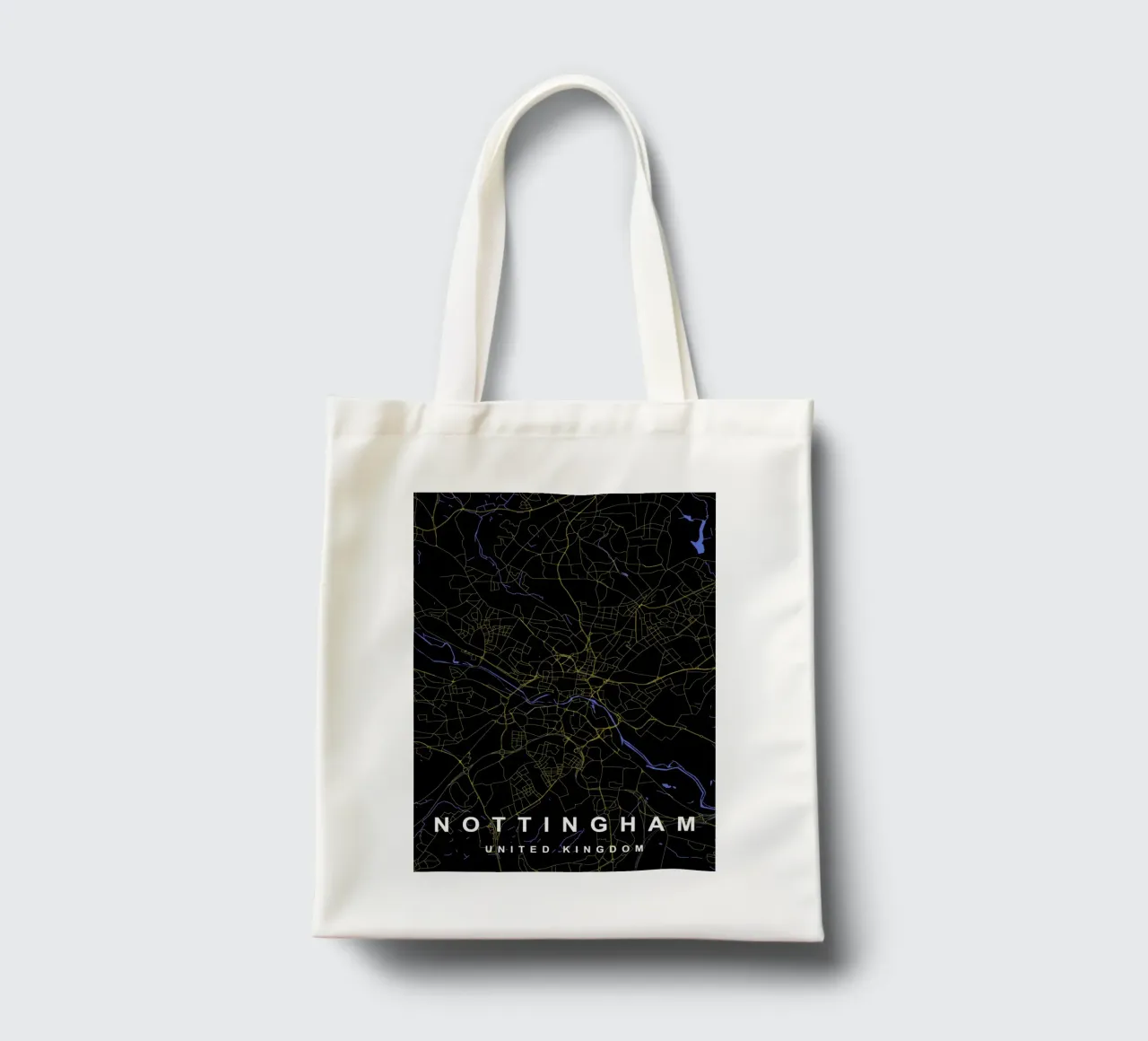 Mappa della città di Nottingham Regno Unito nero e oro borsa in juta da Cartographers Library