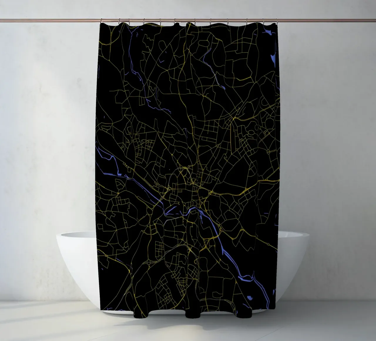 Mappa della città di Nottingham Regno Unito nero e oro tenda da doccia da Cartographers Library