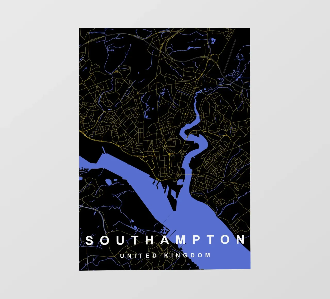 Southampton Mappa della città del Regno Unito nero e oro pellicola backlit da Cartographers Library
