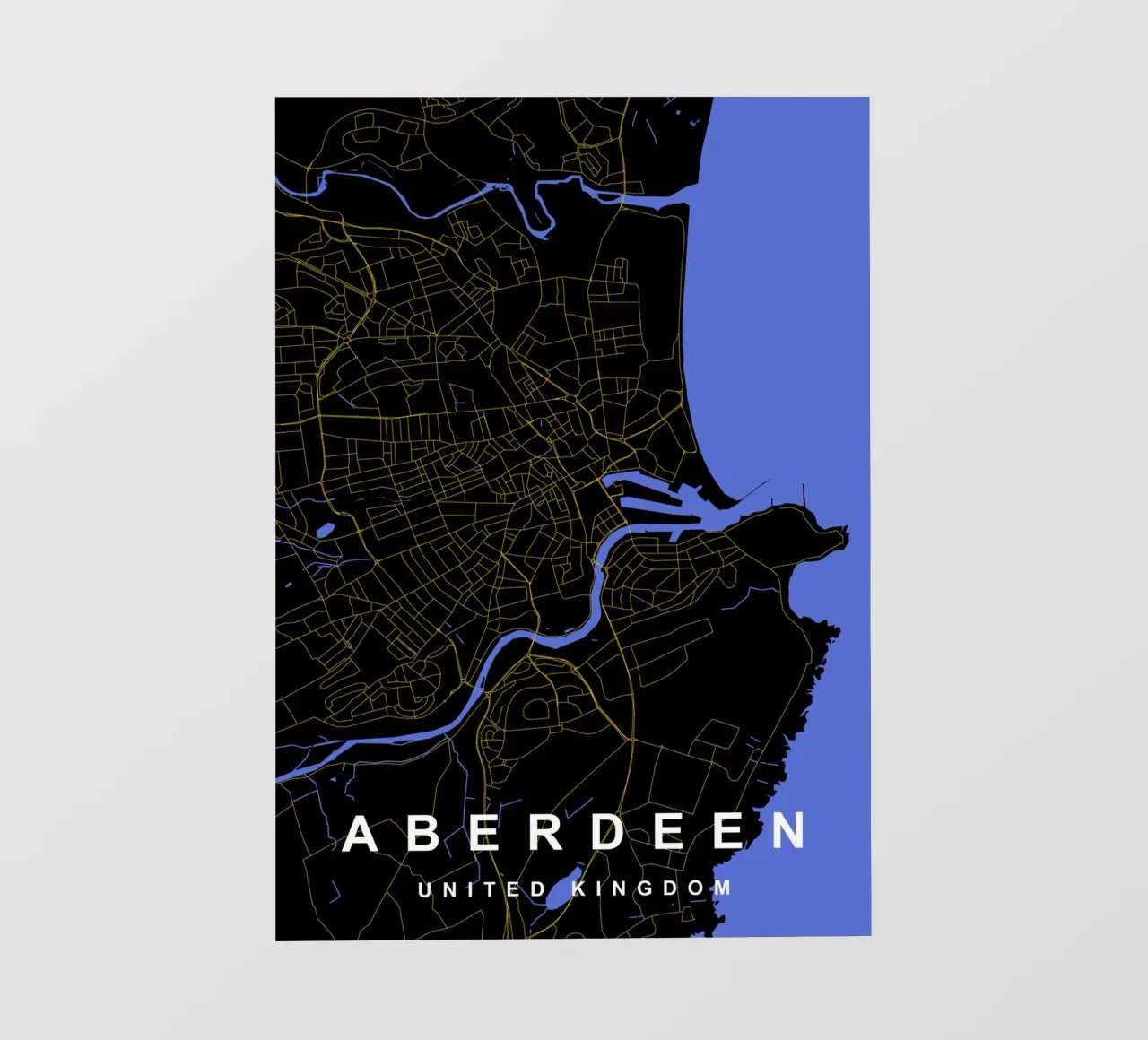 Mappa della città di Aberdeen, Regno Unito, nero e oro telo in pvc da Cartographers Library