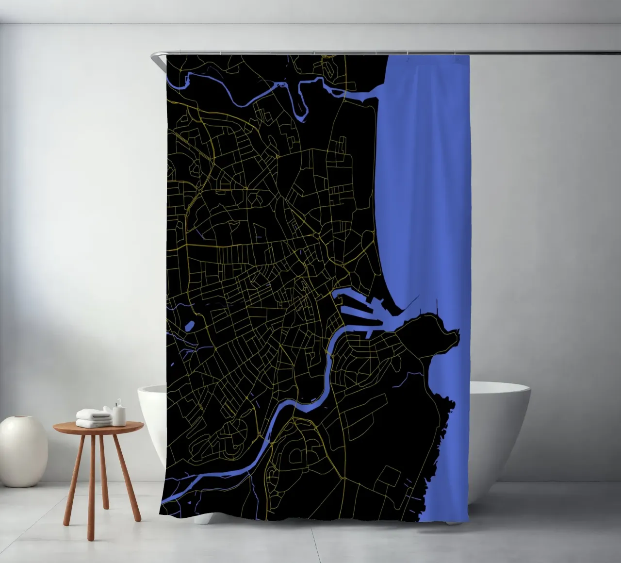 Mappa della città di Aberdeen, Regno Unito, nero e oro tenda da doccia da Cartographers Library