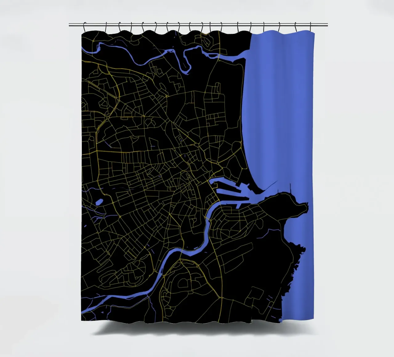Mappa della città di Aberdeen, Regno Unito, nero e oro tenda da doccia da Cartographers Library