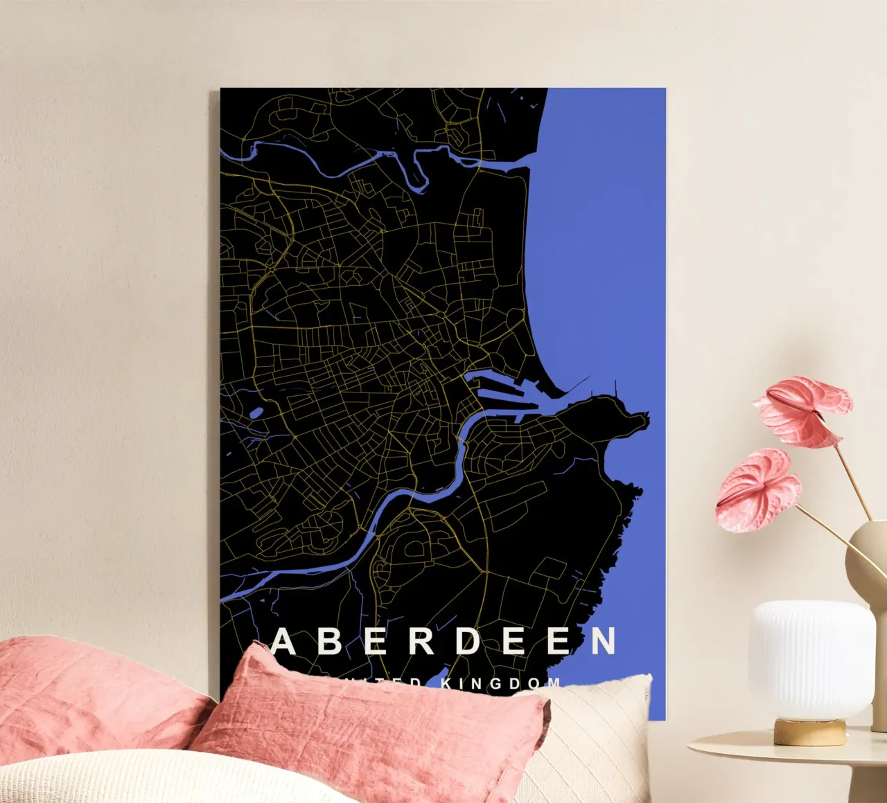 Mappa della città di Aberdeen, Regno Unito, nero e oro plexiglass da Cartographers Library