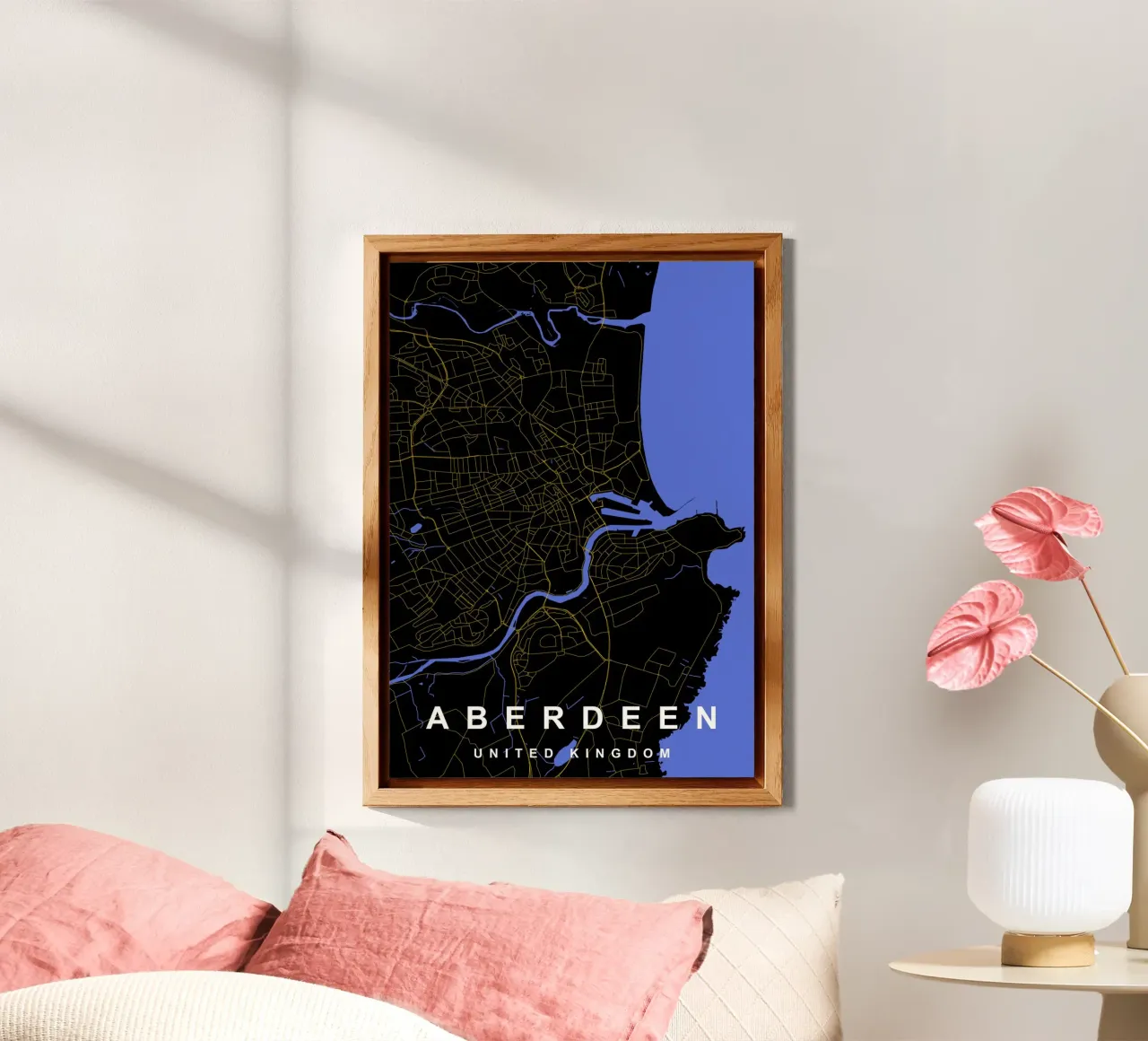 Mappa della città di Aberdeen, Regno Unito, nero e oro alluminio dibond da Cartographers Library