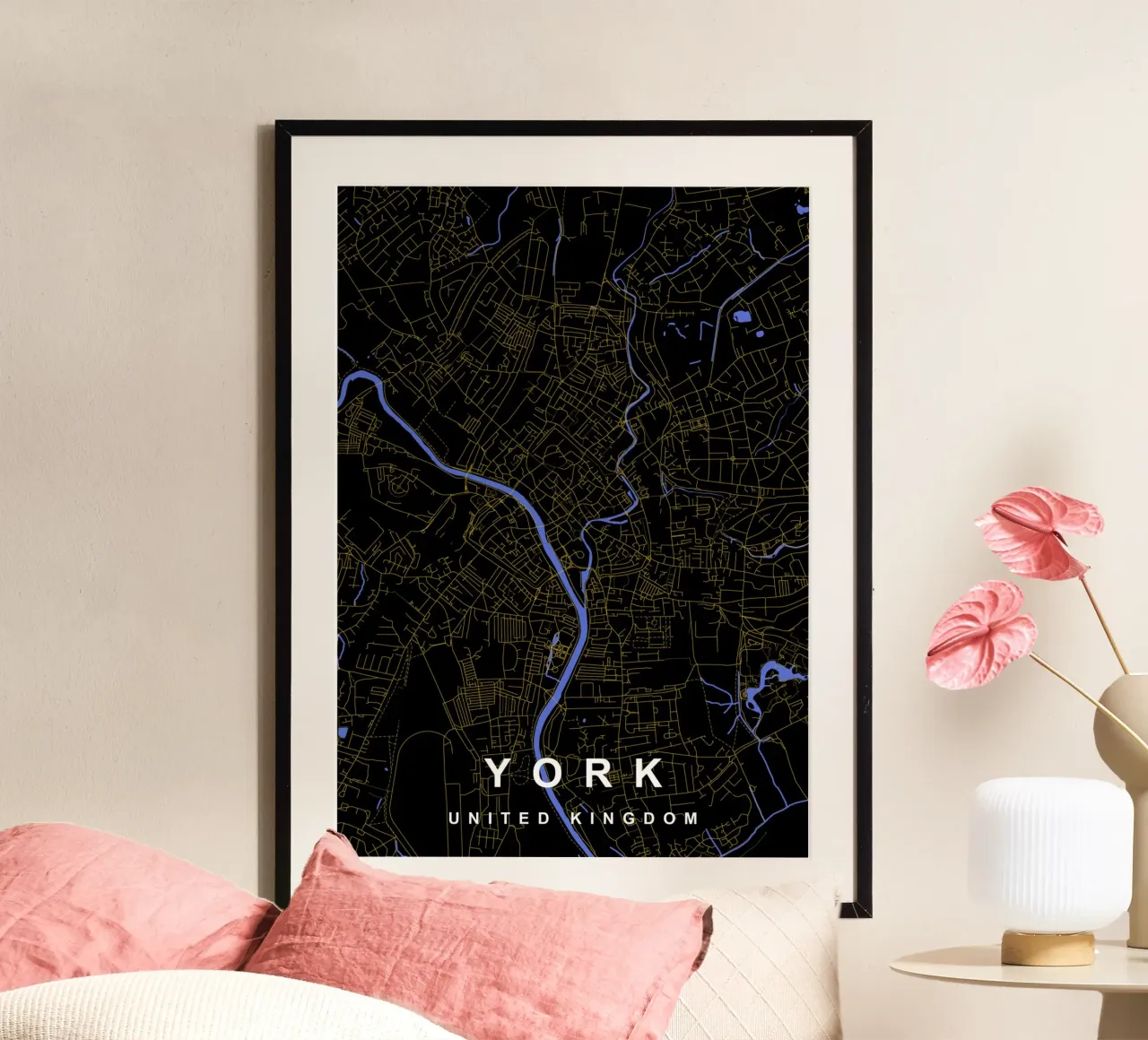 Mappa della città di York Regno Unito nero e oro carta hahnemühle da Cartographers Library