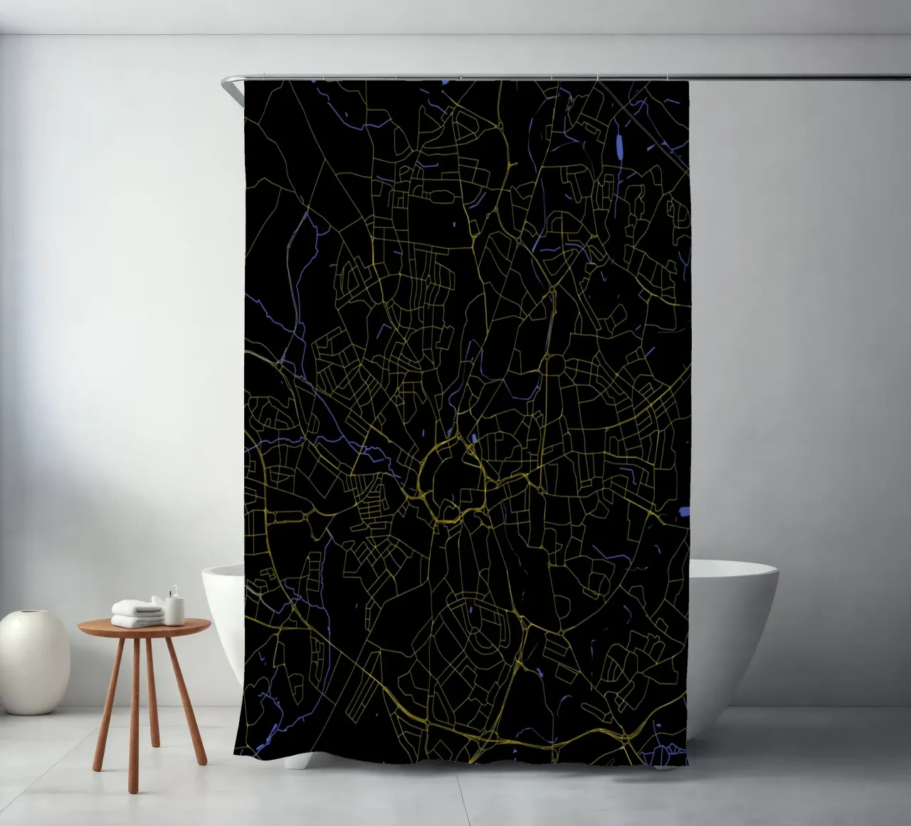 Mappa della città di Coventry Regno Unito nero e oro tenda da doccia da Cartographers Library