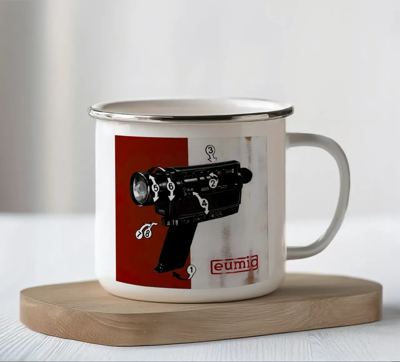 Super 8 enamel mug by Famous When Dead