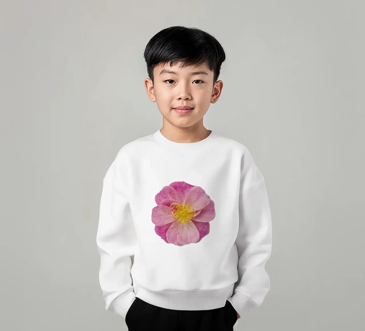 Singola rosa selvatica felpa bambino da Curious Collections by Marielle Leenders