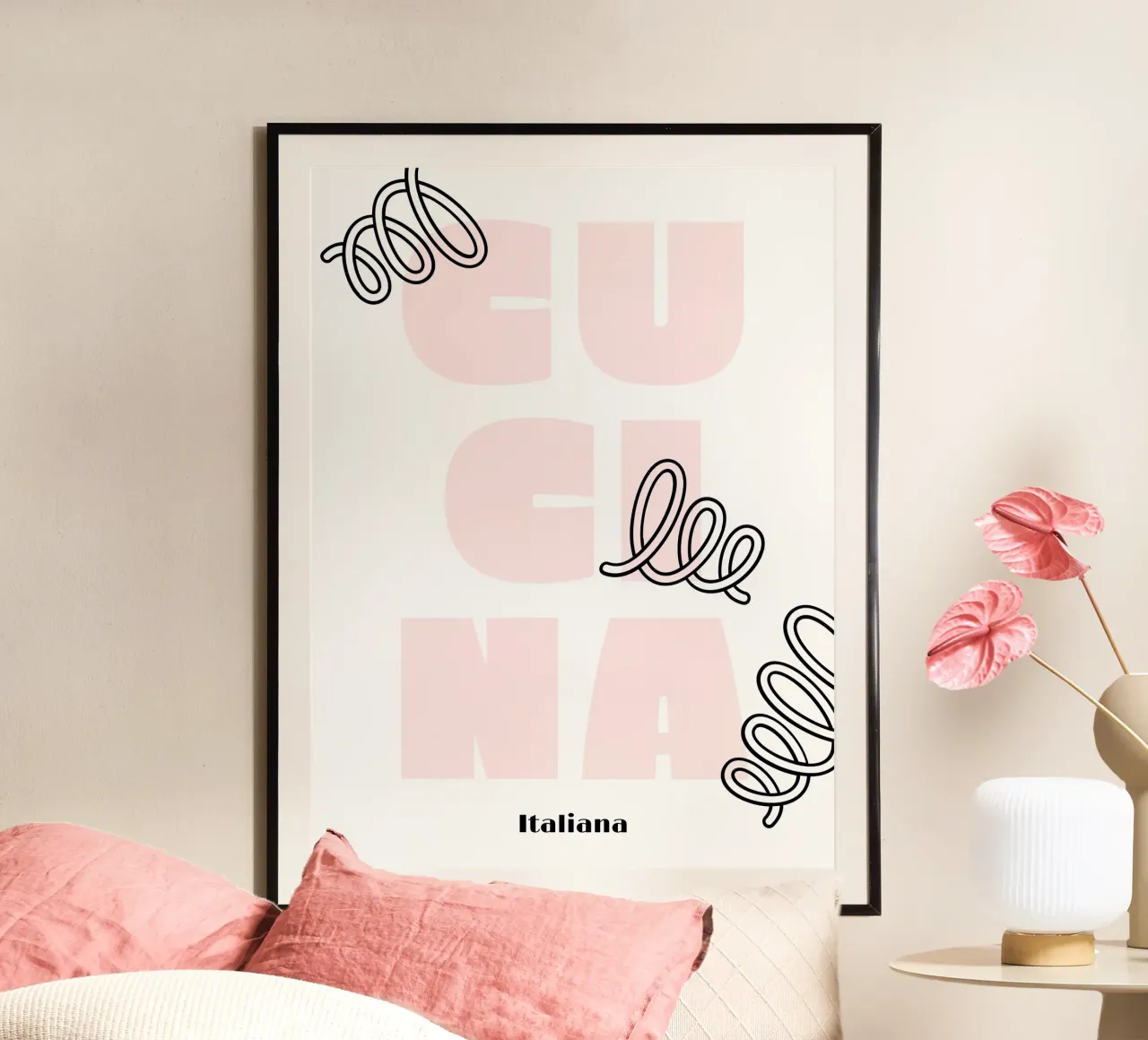 Italian cuisine II poster with wooden frame by Bureau Purpur