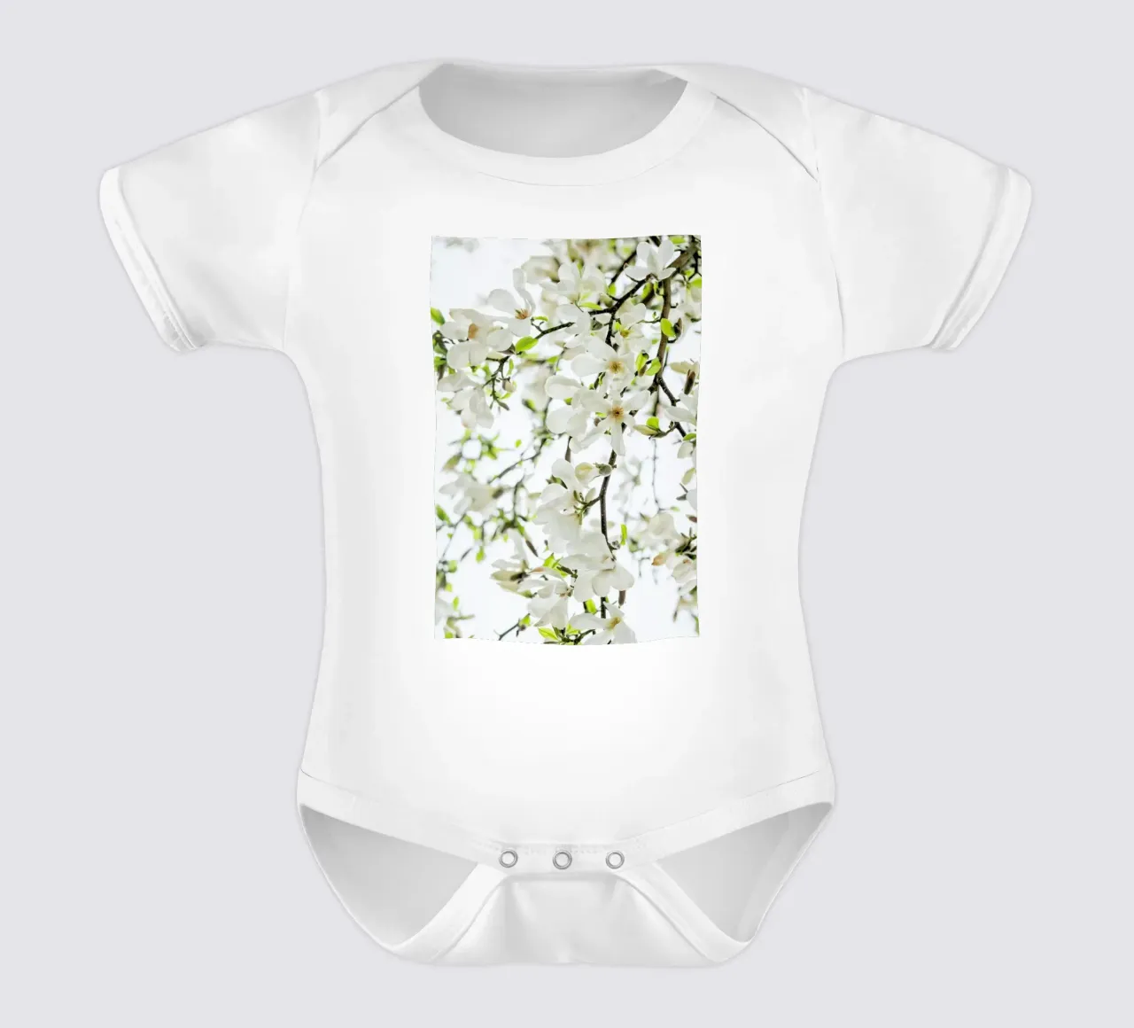Magnolia Tree White Kurzarm Babybody von Curious Collections by Marielle Leenders
