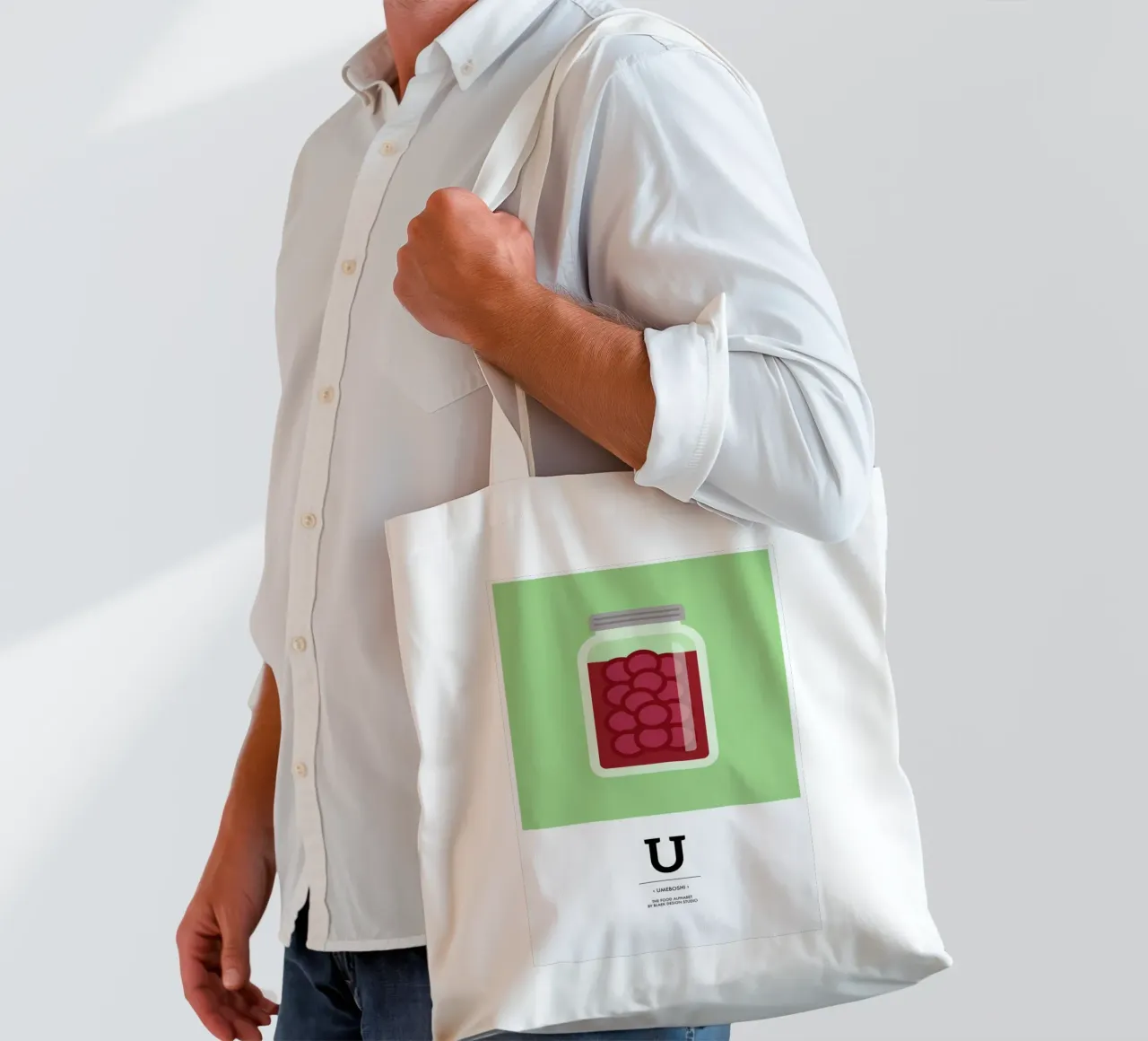 „The Food Alphabet“ - U like Umeboshi borsa in juta da BLAEK Design Studio