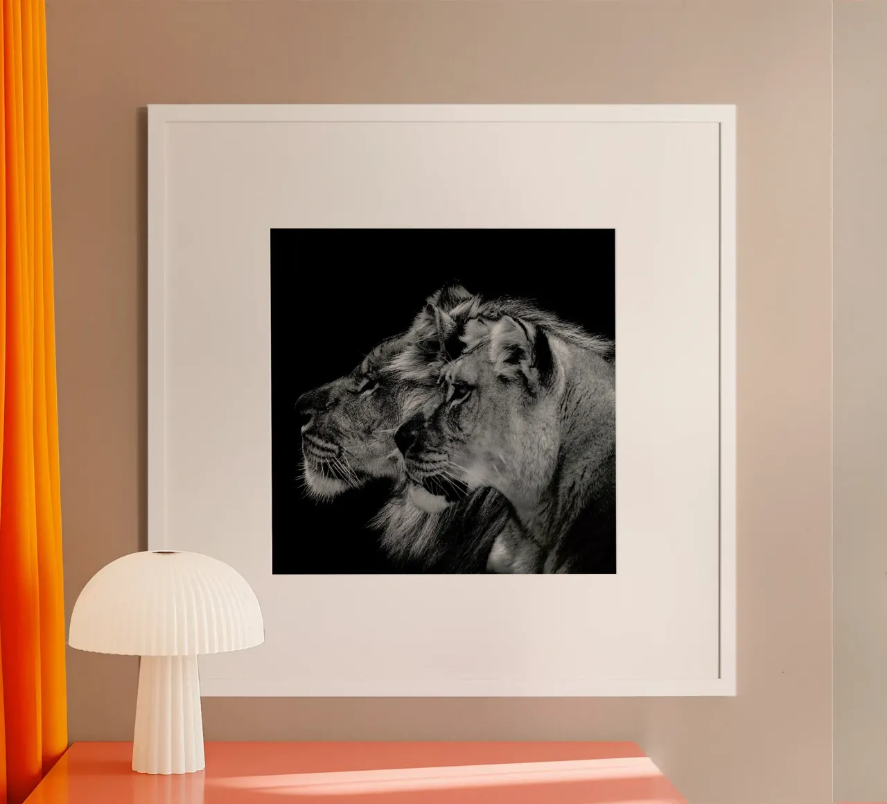 Lion Duo Profile by Lothare Dambreville poster con telaio in plastica da EyeEm Mobile GmbH