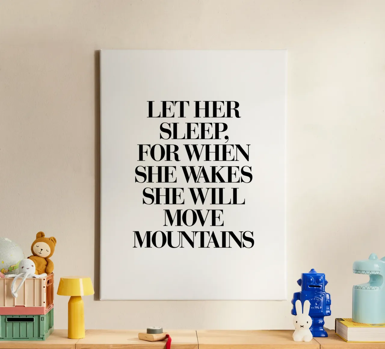 She Will Move Mountains Typografie Ontwerp canvas met Baklijst van THE MOTIVATED TYPE