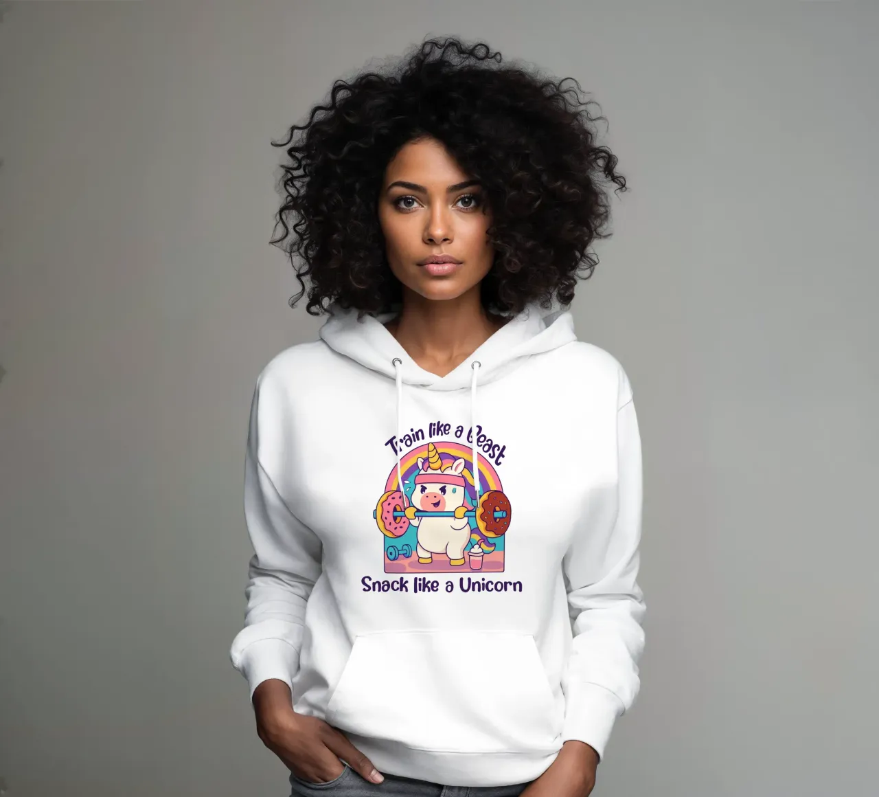 Entrena como una bestia, merienda como un unicornio sudadera con capucha de Loobs