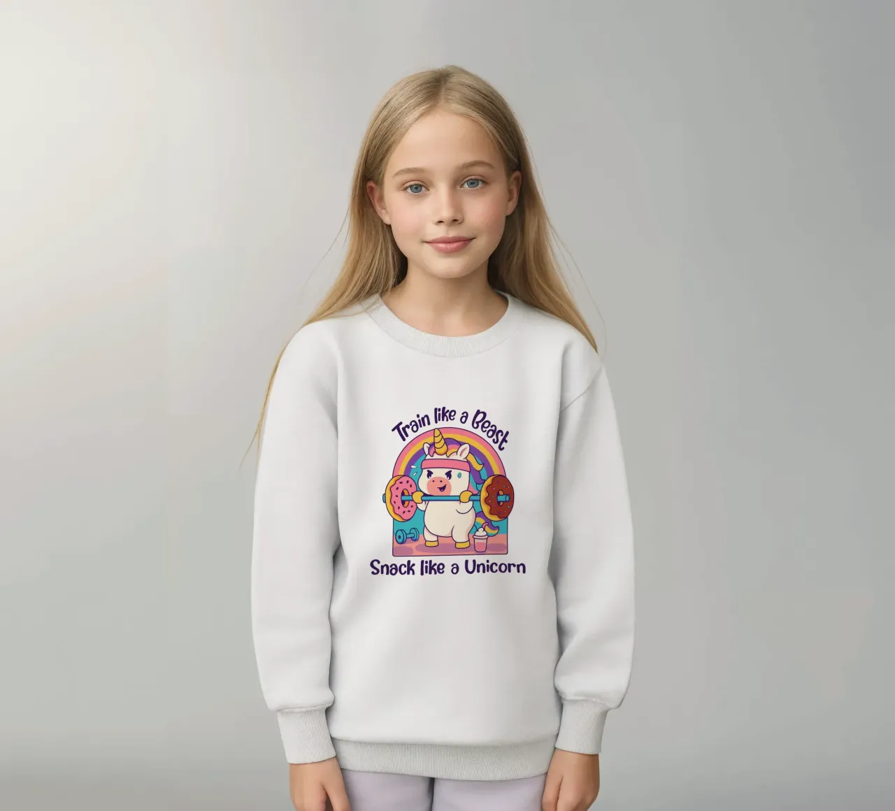 Entrena como una bestia, merienda como un unicornio sudadera para niño de Loobs