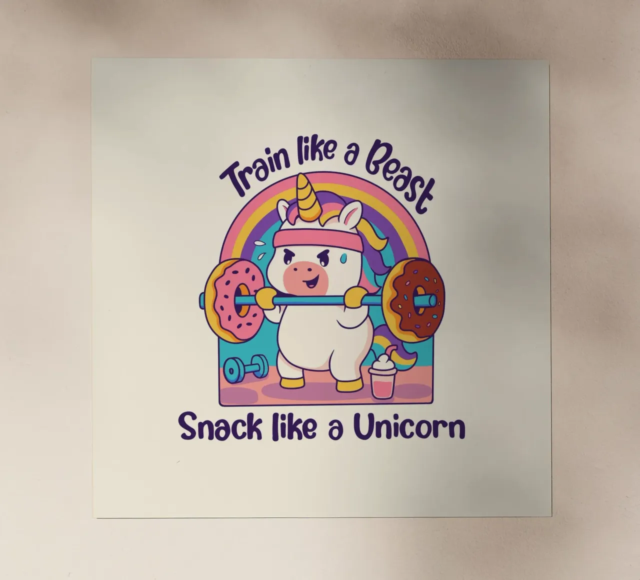 Entrena como una bestia, merienda como un unicornio lámina retroiluminada de Loobs