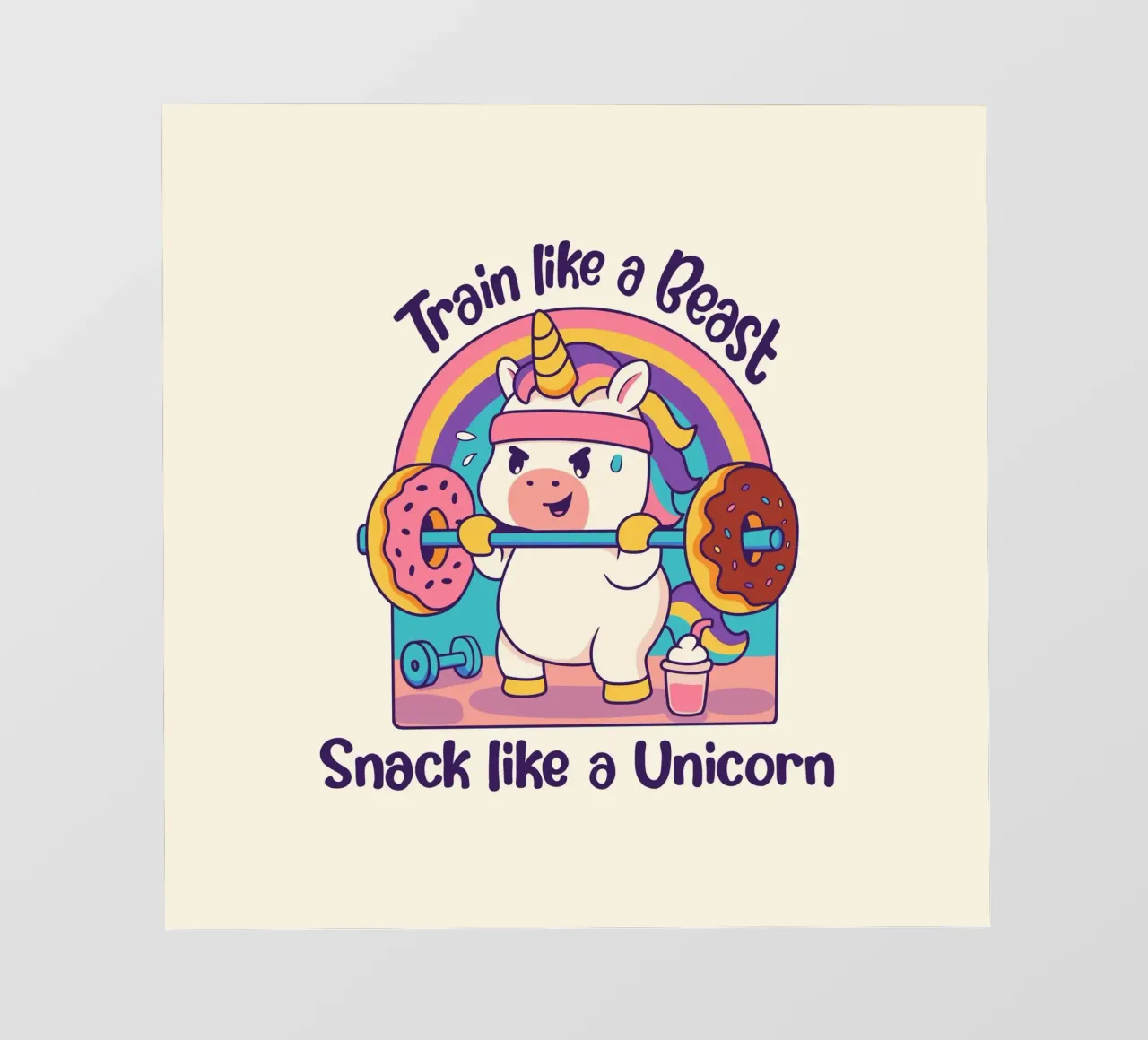 Entrena como una bestia, merienda como un unicornio lámina retroiluminada de Loobs
