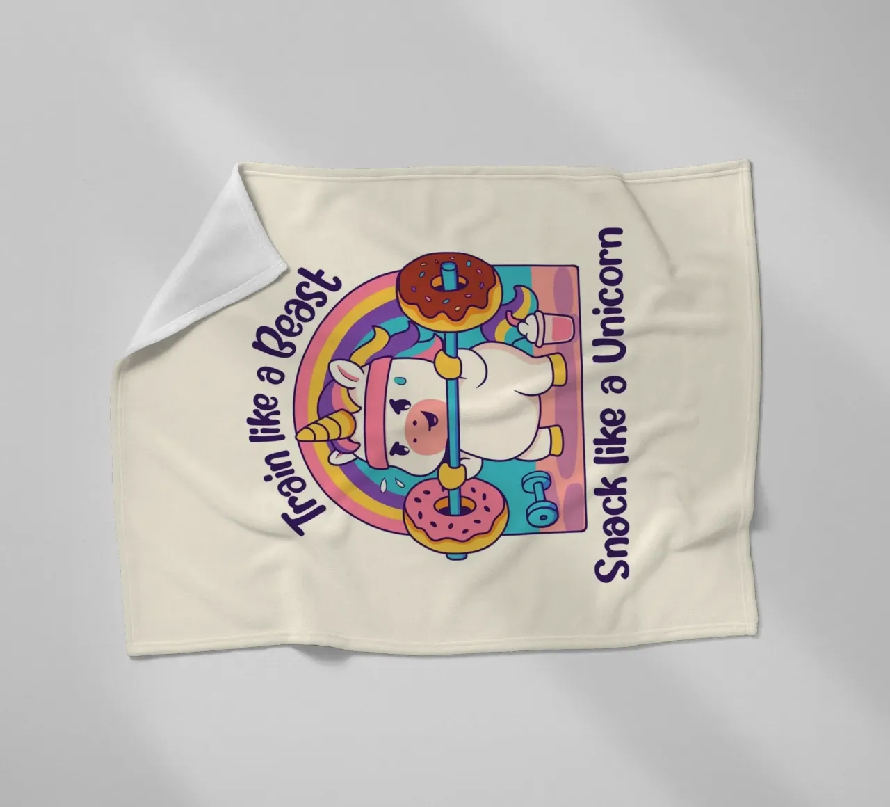 Train lile a Beast, snack like a Unicorn fleece blanket by Loobs