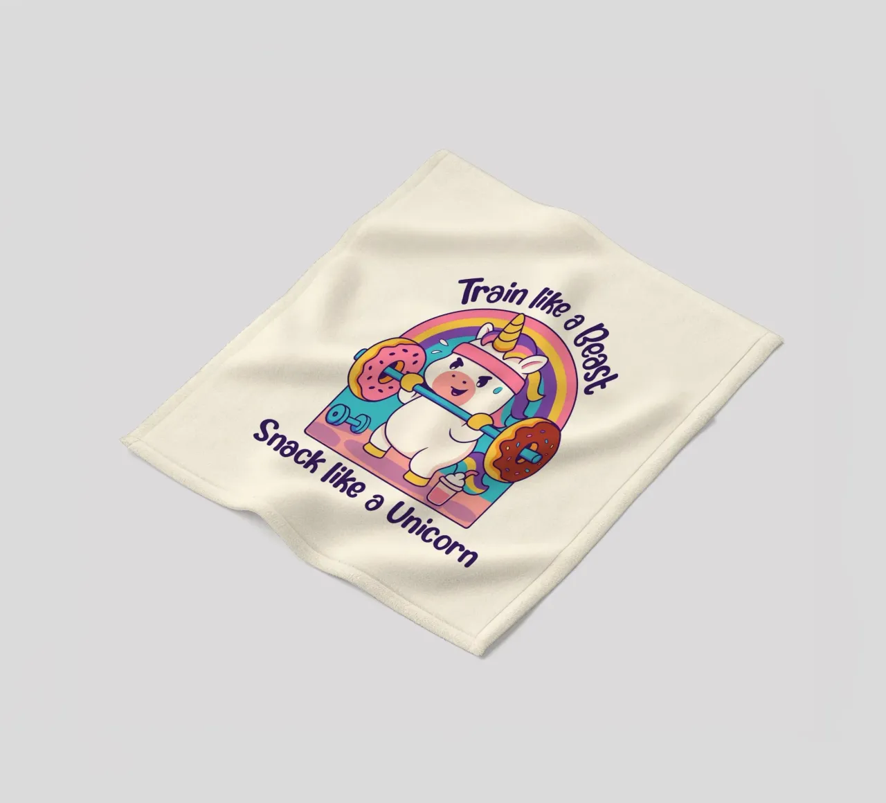 Train lile a Beast, snack like a Unicorn fleece blanket by Loobs