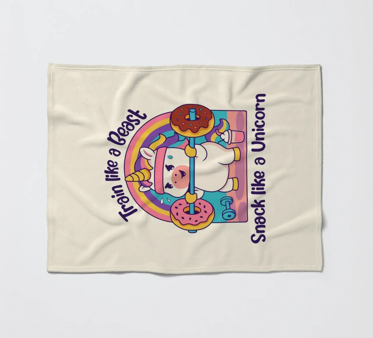 Train lile a Beast, snack like a Unicorn fleece blanket by Loobs
