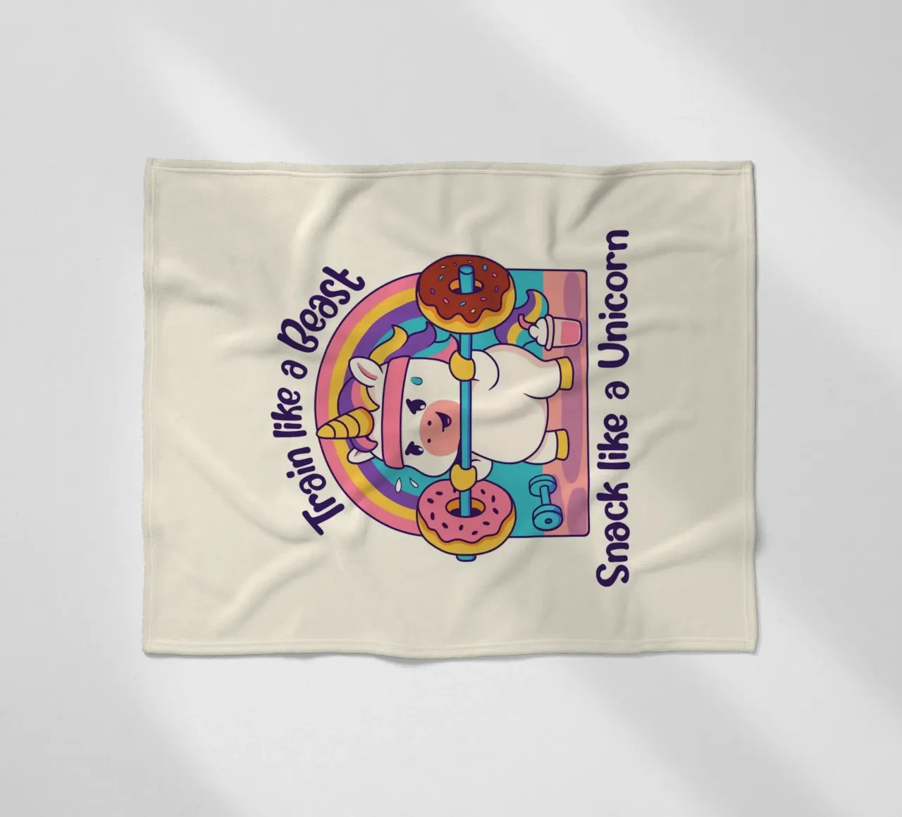 Train lile a Beast, snack like a Unicorn fleece blanket by Loobs
