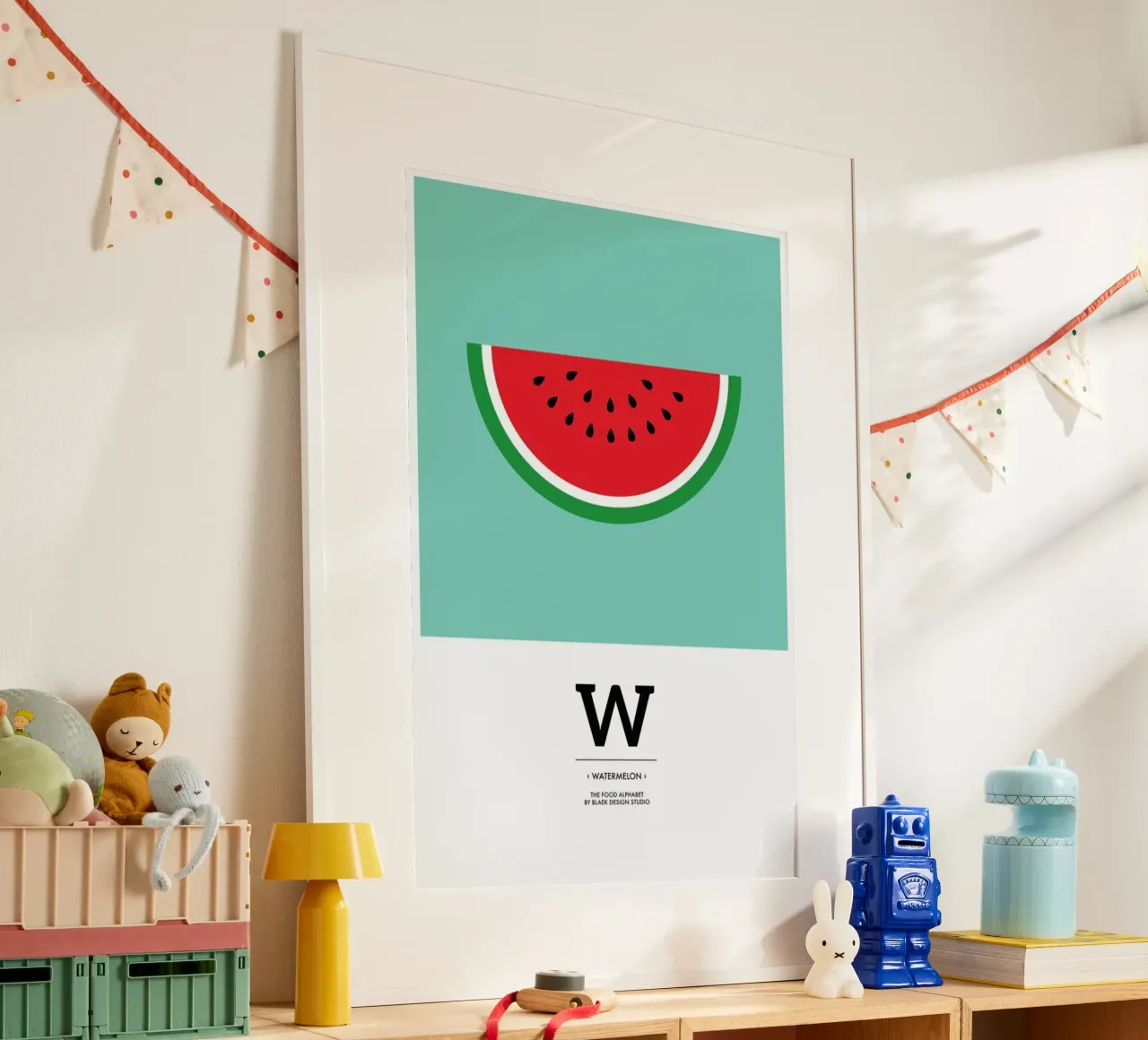 „The Food Alphabet“ - W like Watermelon poster con telaio in plastica da BLAEK Design Studio
