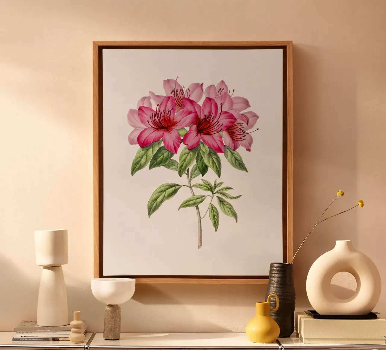 Bloom: Pink Azalea Botanical Illustration canvas by Pretty Flowers Vintage Botanicals