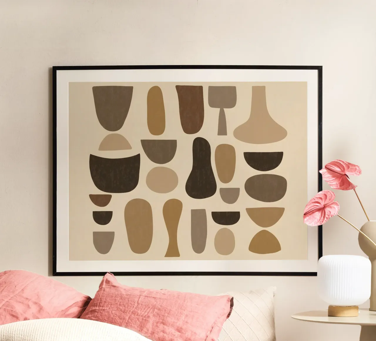 Abstract Organic Shapes in Browns poster con telaio in legno da Gypsy Galleria