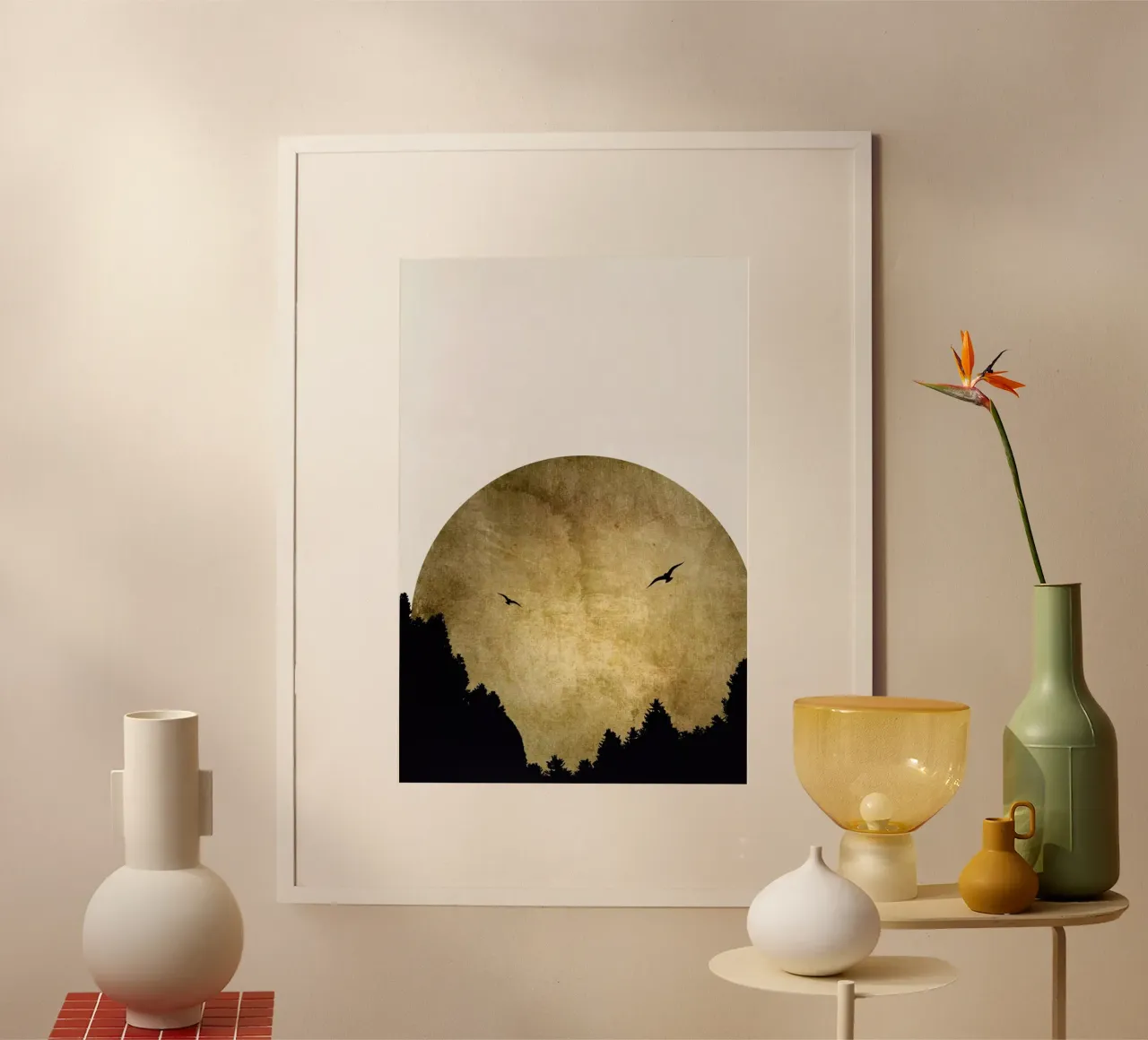 Two Birds Gold poster con telaio in legno da Kubistika