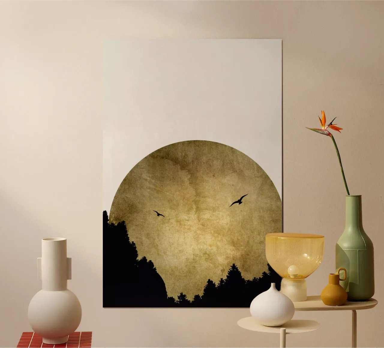 Two Birds Gold poster con telaio in legno da Kubistika