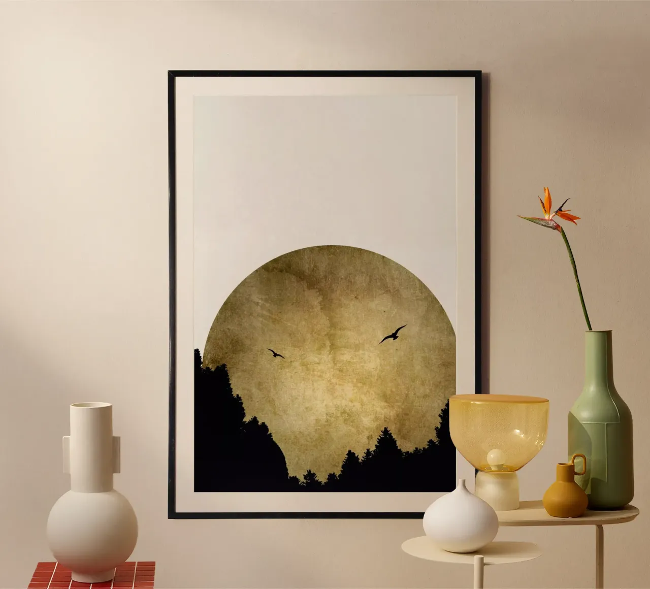 Two Birds Gold poster con telaio in legno da Kubistika