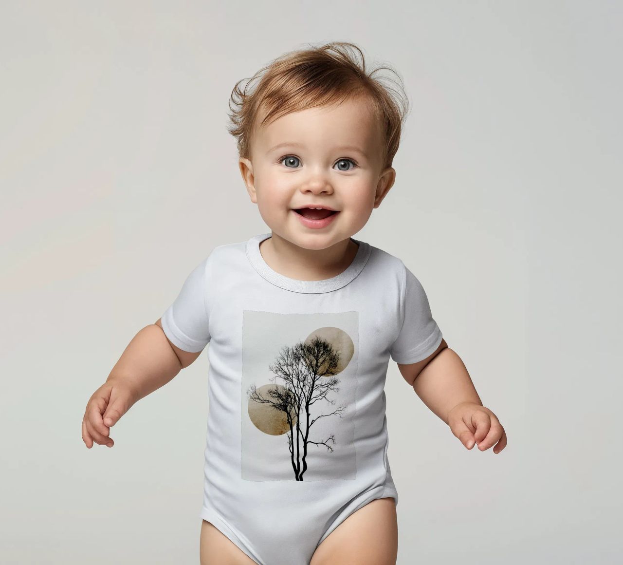 Sun And Moon Hiding Gold Kurzarm Babybody von Kubistika