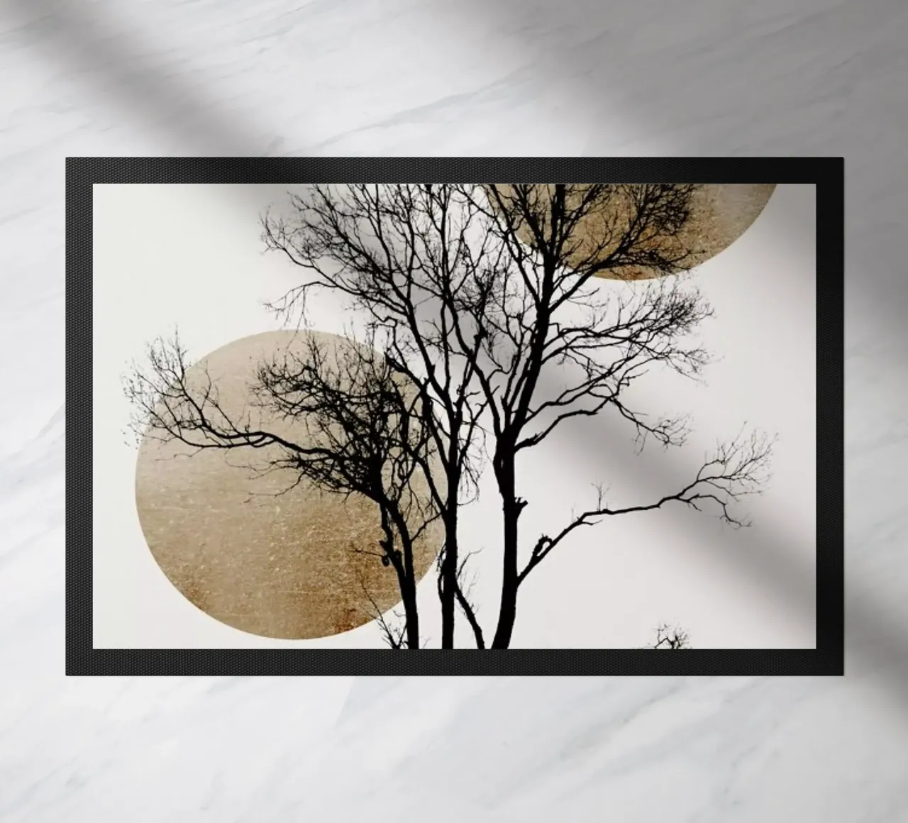 Sun And Moon Hiding Gold doormat by Kubistika