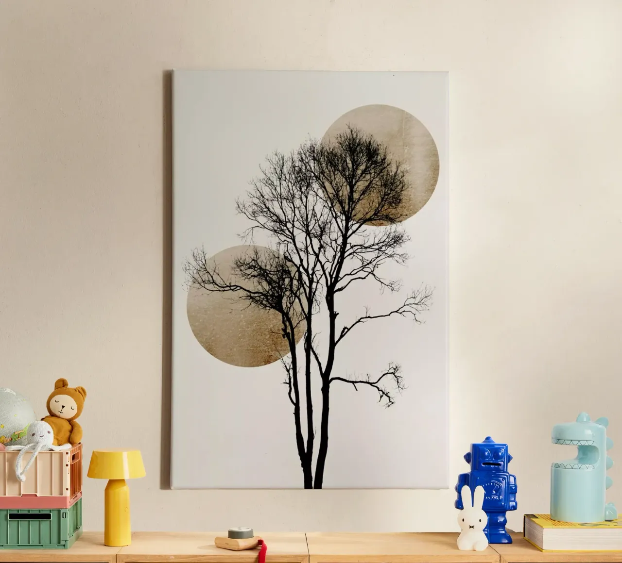 Sun And Moon Hiding Gold tela con Cornice a cassetta da Kubistika